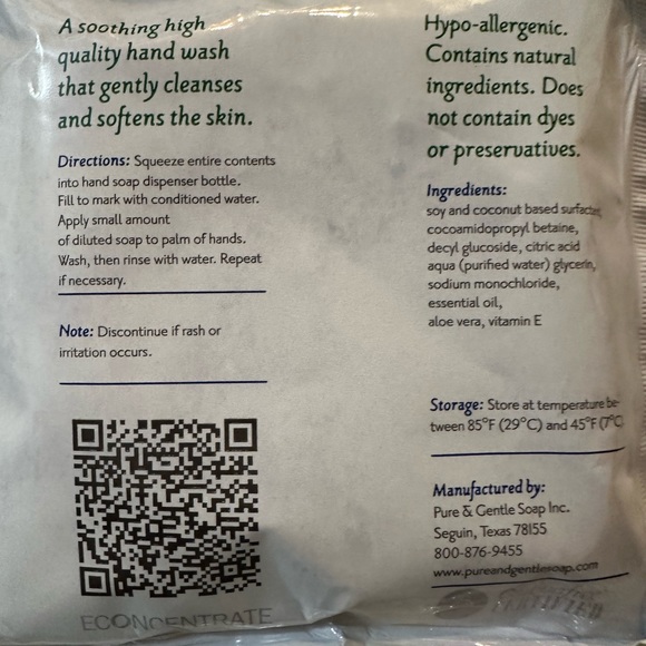 Pure & Gentle hand soap concentrate. (8) pouches - Picture 2 of 6